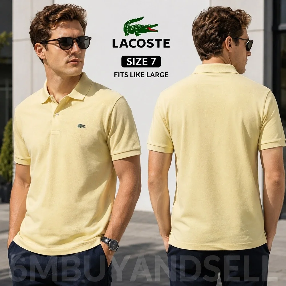 Lacoste Mens Pique Polo Shirt Yellow Short Sleeve Logo Cotton 5191L Size 7 Large